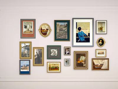 Abstract Paintings Gallery Wall With Various Styles Different Frames And Home Decor 3d model