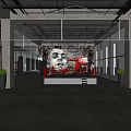 Modern Fitness Center With Red Boxing Ring And Artistic Mural In Spacious Gym
