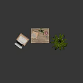 Wooden Dresser with Colorful Drawers Plant Stand Green Plant Vase Book and Wooden Box Towel