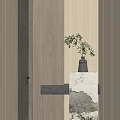 New Chinese Style Light Luxury Log Style Zen Curved Floating Roof Corridor End View Entrance 3d model