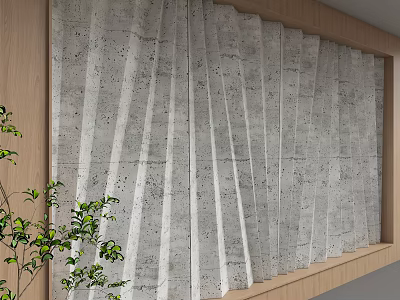Modern Textured Background Wall with Concrete Texture and Wooden Frame Accompanied by Green Plants 3d model