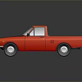 Orange Pickup Truck With Black Hood And Single Cab In Cartoon Style With Reflection