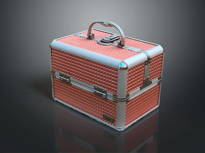 Red Metal Toolbox with Silver Trim and Secure Locking Mechanism for Hardware Tools 3d model