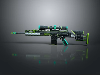 Modern Tactical Sniper Rifle in Green and Black with Scope and Sleek Design 3d model