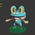 Blue Reptile Cartoon Figure With Large Yellow Eyes White Limbs Transparent Base And Wave Effect