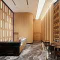 Modern Hotel Lobby Interior With Wooden Walls Reception Desk Marble Flooring And Seating Area