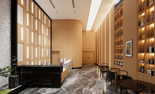 Front Desk Hotel Lobby Smoke Hotel Wine Cabinet 3d model