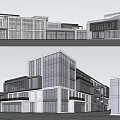 Modern Commercial Street With Glass Curtain Wall Greenery And Pedestrians In Open Space