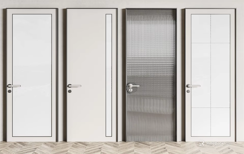 Modern Hinged Doors with Various Panel Designs and Glass Inserts for Interior Spaces 3d model