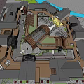 Traditional Style Commercial Street With Central Plaza Shops And Water Feature Layout