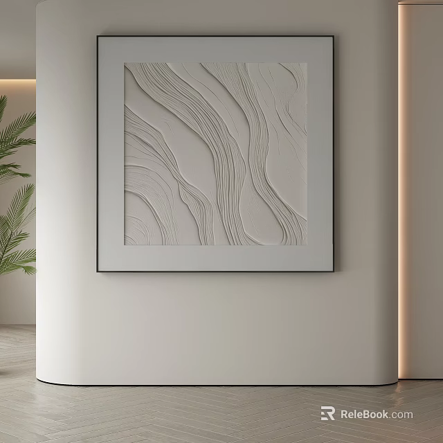 Abstract Painting With Wavy Lines In Gray Frame On Light Wall 3d model 