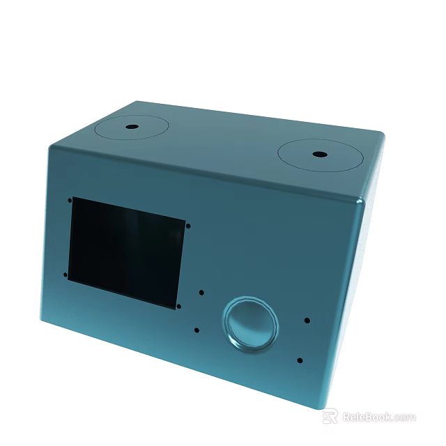 Blue Control Device Featuring Top Circular Holes Front Screen And Knob 3d model 