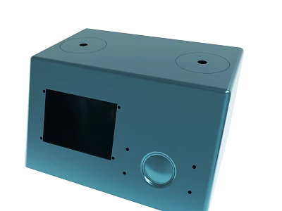 Blue Control Device Featuring Top Circular Holes Front Screen And Knob 3d model