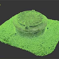 Circular Patterned Manhole Cover On Green Grass With Square Concrete Base 3d model