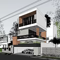 Modern Detached Villa Exterior With Two Story Balcony Garage And Green Plants Design