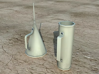 Industrial Equipment Conical And Cylindrical Tools With Handles On Cracked Ground 3d model