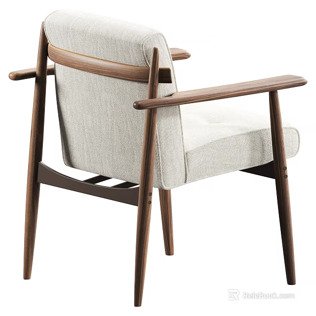 Modern Walnut Wood Dining Chair With Light Upholstered Seat Back And Armrests 3d model 