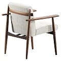 Modern Walnut Wood Dining Chair With Light Upholstered Seat Back And Armrests