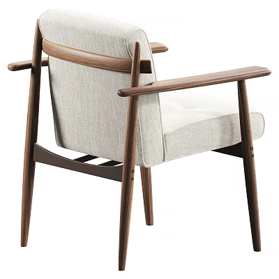 Modern Walnut Wood Dining Chair With Light Upholstered Seat Back And Armrests 3d model