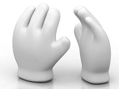 White Cartoon Style 3D Model Gloves With Rounded Fingers On White Background 3d model