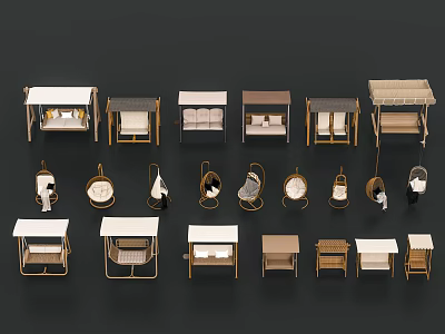 Different Types of Outdoor Furniture Including Gazebos Hanging Chairs And Tables 3d model