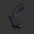 Purple Wolf 3D Model in Crouching Pose with Red Eyes Sharp Teeth and Feathery Tail