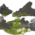 Natural Garden Ornaments With Various Rocks Green Plants And Grass