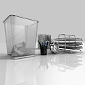 Transparent Office Supplies With Wastebasket File Holder Pen Stand And Alarm Clock