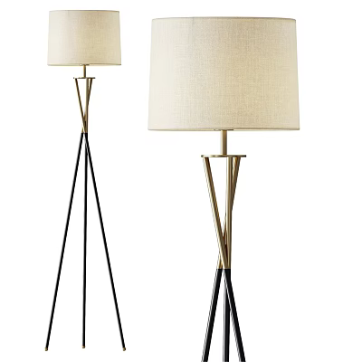 Modern Floor Lamps With Metal Stand And Fabric Shade In Black And Gold 3d model