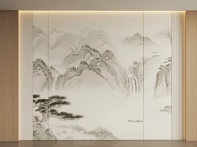 Landscape Painting Background Wall Landscape Painting Wall Panel Landscape Painting Screen New Chinese Zen Hard Bag New Chinese Background Wall Sofa Background Wall Mural 3d model