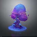 Fantasy Tree with Blue Purple Gradient Canopy Purple Trunk and Falling Petals on Blue Base