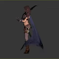 Warrior Woman in Fantasy Armored Costume with Weapons and Flowing Cloak