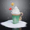 Christmas Hot Drink in Green Christmas Tree Design Cup With Whipped Cream Star Heart Decorations 3d model