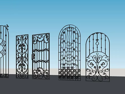 Decorative Wrought Iron Entrance Gates With Intricate Patterns And Arched Designs 3d model
