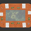 Orange Table With White Top Decorative Legs And Storage Compartments For Small Items