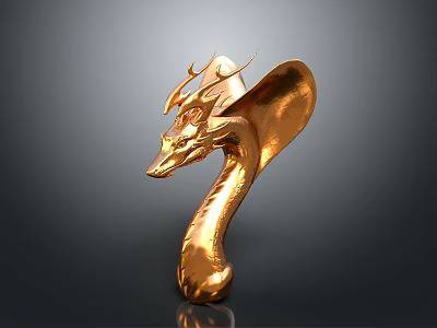 3D Rendered Shiny Golden Dragon Sculpture With Detailed Head And Curved Neck 3d model