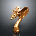 3D Rendered Shiny Golden Dragon Sculpture With Detailed Head And Curved Neck