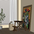 Modern Decorations Ornaments Hanging Painting Green Plant 3d model