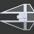 Silver TIE Fighter Model With Triangular Wings And Spherical Cockpit On Reflective Surface 3d model