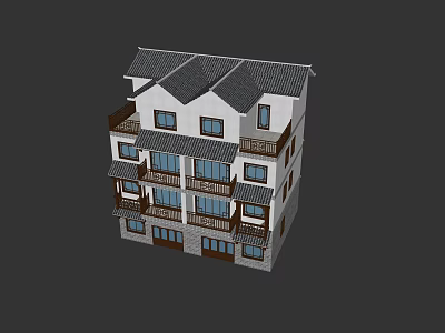 Detached Villa With Gray Roof White And Brown Exterior Walls Multiple Windows And Balconies 3d model