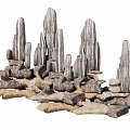 Decorative Rock Formation With Tall Stone Structures And Stacked Base Stones 3d model
