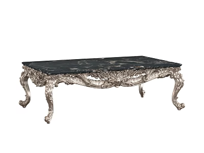 Classic Luxury Coffee Table With Black Marble Top And Ornate Silver Carved Legs 3d model