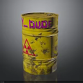 Old Yellow Rusty Barrel With Radioactive Symbol And L-bude Text