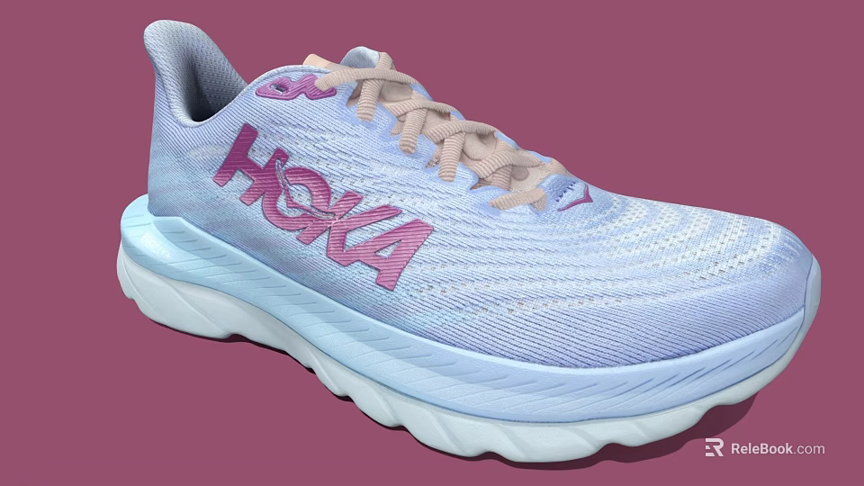 Light Purple And Pink HOKA Athletic Shoes With Knit Upper And Cushioned White Sole 3d model 