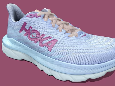 Light Purple And Pink HOKA Athletic Shoes With Knit Upper And Cushioned White Sole 3d model
