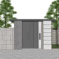 Building Exterior Wall Design with Modern Door Stone Wall and Trees 3d model