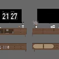 Modern Wooden TV Stands With Wall Mounted TVs And Decorative Items