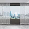 Elegant Light Filtering Sheer Curtains For Window With City Skyline View 3d model