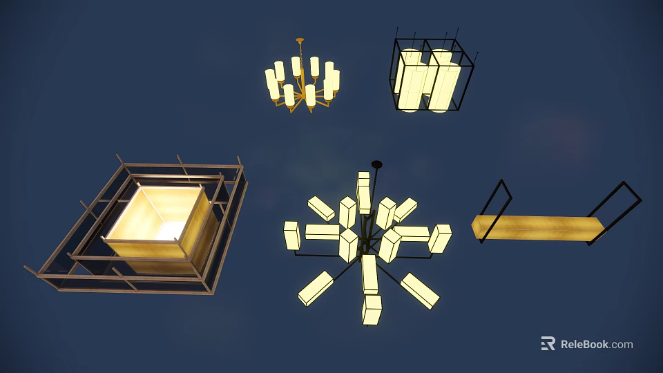 Modern Chandelier Designs Featuring Geometric Frames And Illuminated Glass Elements 3d model 