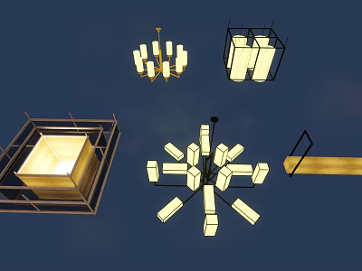 Modern Chandelier Designs Featuring Geometric Frames And Illuminated Glass Elements 3d model
